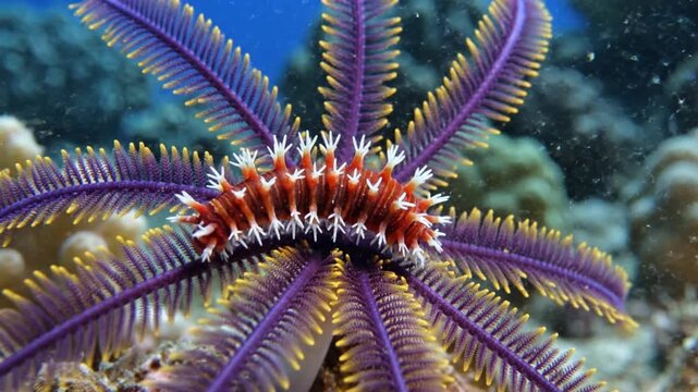 Bright Fireworm on Coral Reef Ocean Wildlife Macro Footage. 4K Video