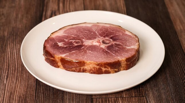 Smoked Ham Steak on white plate 