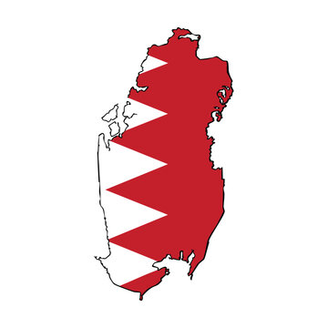 A map outline of Qatar filled with the national flag, featuring a white serrated band on the left and a red field on the right.