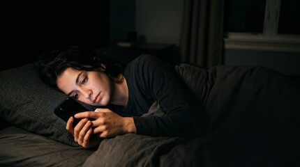 Obraz premium Digital Dependence and Smartphone Addiction in Dark Environment
