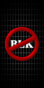 Prohibition sign with blk text overlay on dark grid background: conceptual motion for censorship and restriction