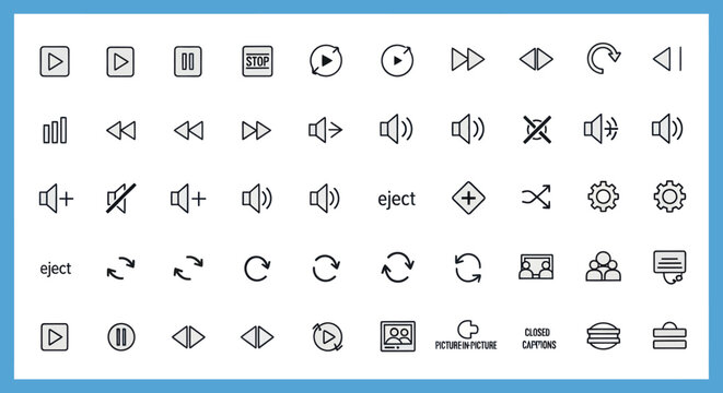 Collection of various media player icons and symbols.