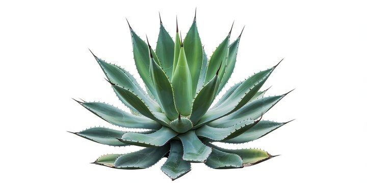 Blue green agave plant with sharp pointed leaves on a white background succulent sharp leaves