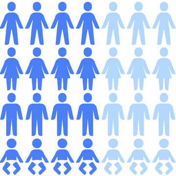 Demographic Infographic Vector Illustration of Diverse People Icons Representing Population Growth and Social Statistics in Blue Silhouettes