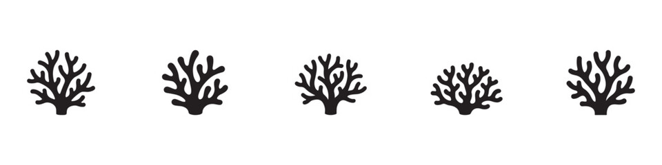Coral reef silhouettes icons. Set of coral reef silhouettes icons isolated on white background. Flat vector illustration of underwater sea plants. Vector Illustration © Jeremy_Show