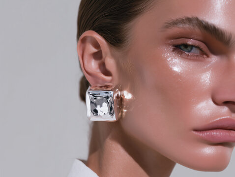 Luxury Square Earrings Close-Up, Elegant Jewelry Detail