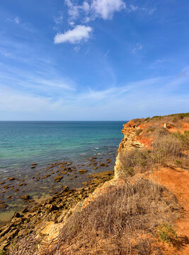 cliffs between Fuente del Gallo near Conil de la Frontera and Cabo Roche at the Atlantic Ocean, Punta del Sudario, Cadiz, Costa de la Luz, Andalusia, Spain	