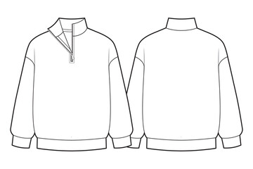 Half zip high neck sweatshirt flat sketch © Olesya