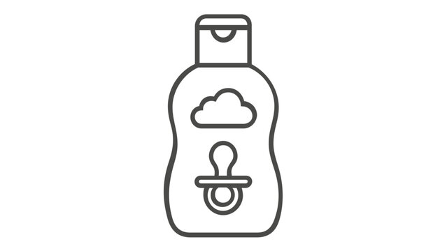 Baby Shampoo and Lotion Bottle Vector Icon Illustratin, Minimalist Line Art Desgn for Infant Care Product, Featuring Pacifier and Coud Symbols on a Plastic Cntainer with Flip-Top Cap