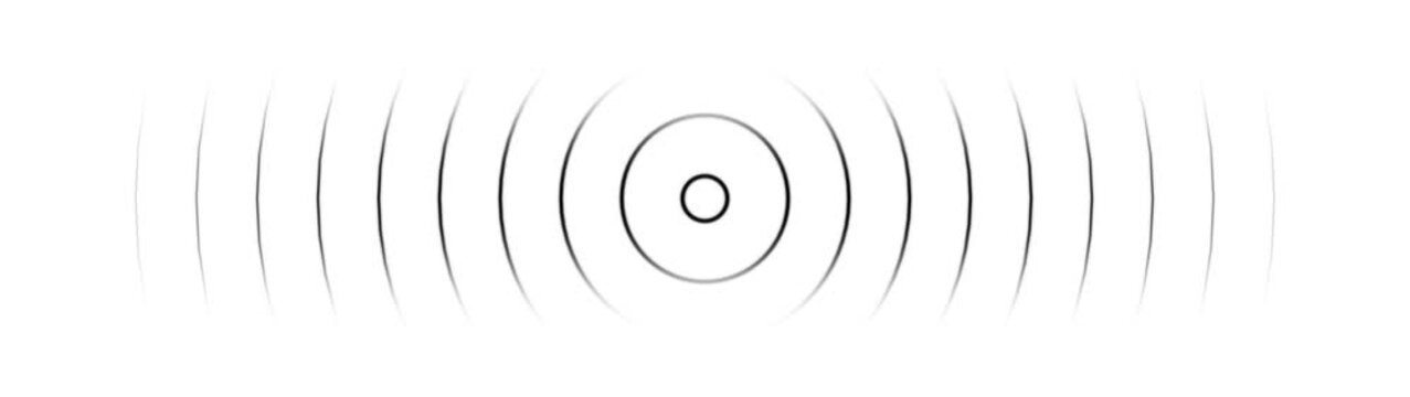 Minimalist sound wave animation: pulsing concentric circles representing audio frequency, signal, or data transmission