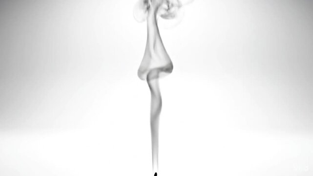 Single Incense Smoke Rising on White Background Minimal Calm Motion with Huge Negative Space