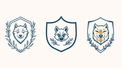 Obraz premium Three heraldic emblems featuring stylized animal faces within shields, framed by foliage