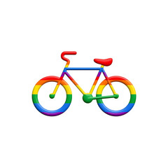 Fototapeta premium 3D rainbow bicycle icon isolated on transparent background, LGBTQ+ pride symbol for active lifestyle, sustainability and inclusive urban mobility concepts.