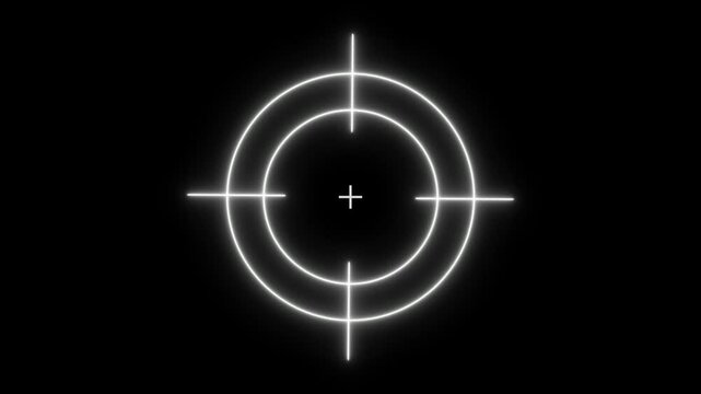 Glowing digital target reticle overlay, animated hud crosshair for gaming, military, and sci-fi interface