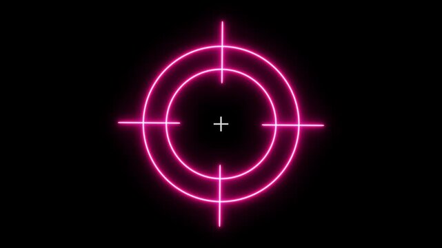 Neon pink target reticle overlay animation, digital hud sight for gaming and sci-fi interface