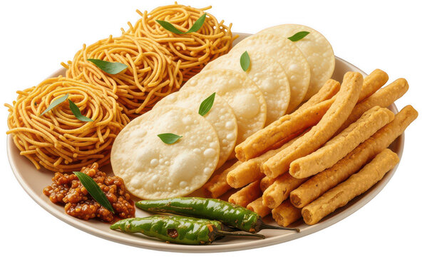 Crispy Sev png Fried Snack cutout Traditional Food png Indian Appetizer cutout Savory Bites png Golden Crunch cutout Spicy Chili png Delicious Delicacy cutout isolated transparent background image