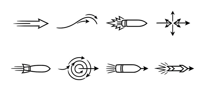 Bullet and arrow trajectory icons displayed on dark background