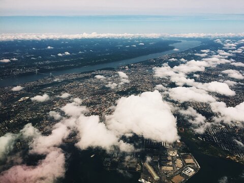 Unconventional Aerial View of New York City Through the Clouds