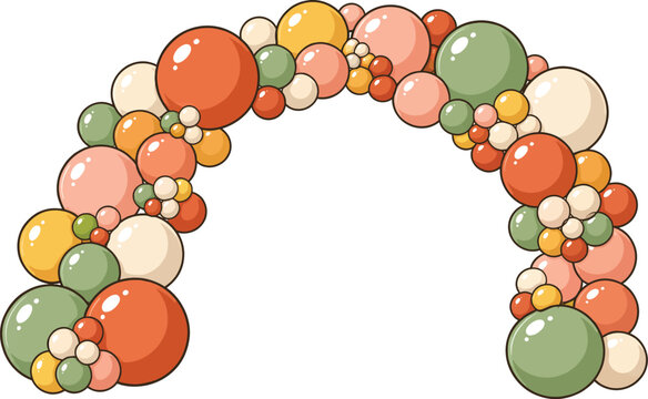 Boho balloon arch vector, organic balloon garland in earth tones, festive party decoration for wedding and birthday