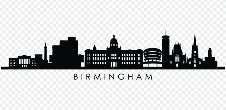 Black silhouette of birmingham city skyline