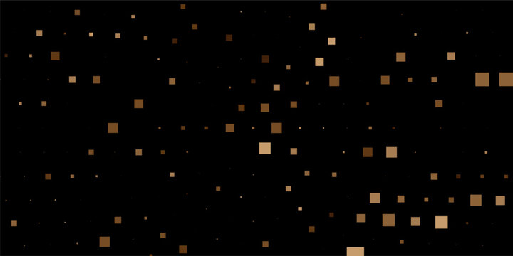 Gold and brown square halftone pattern on black background, abstract vector design with scattered geometric blocks, luxury tech texture for elegant branding and premium digital art