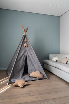 Child's room in contemporary style with colorful wall