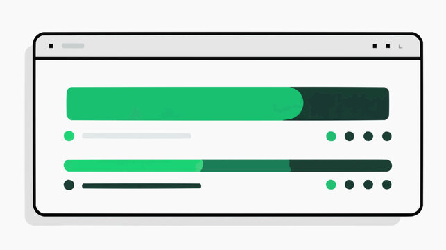 Flat vector illustration of a browser window displaying two green progress bars, suitable for web development, loading screens, or technology articles.