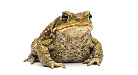 Naklejka premium Realistic Toad Amphibian Front View Isolated on White Background for Wildlife Photography, Wetland Animal, Amphibian Study, Nature Observation, Zoology Research, Detailed Skin Texture Illustration