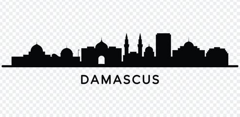 Damascus city skyline silhouette with mosque domes and minarets © MdshakiburRahman