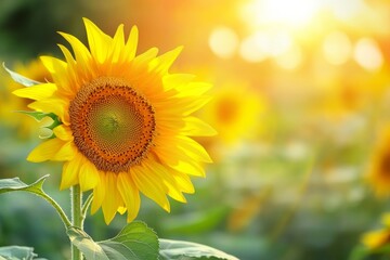 Obraz premium Bright sunflower stands tall in a sunny field surrounded by many sunflowers during a summer day