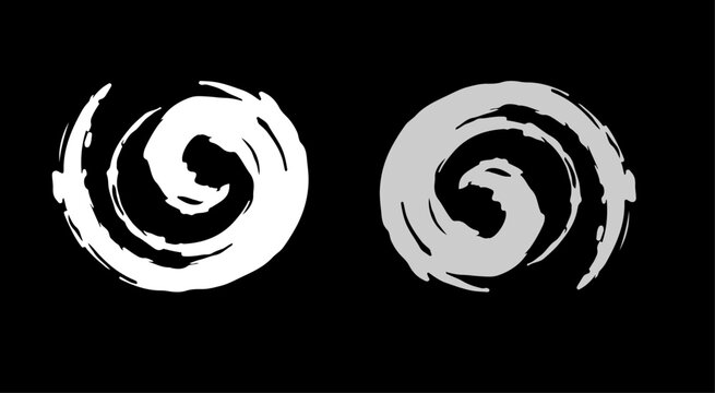 Abstract black ink spiral vortex, expressive brush strokes, high contrast monochrome, Japanese sumi-e style, grunge texture, centered composition, vector illustration.