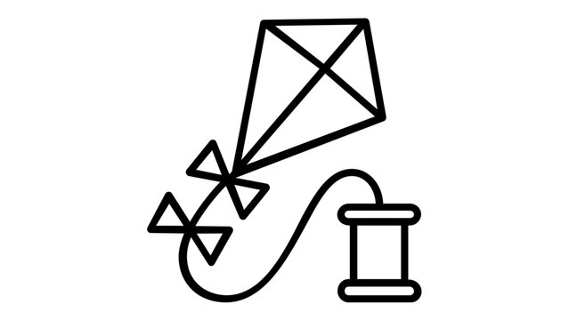 Minimalist kite vector icon illustration featuring a classic diamond-shaped kite with a tail and string spool, perfect for simple toy designs, childhood play themes, and outdoor activity graphics.