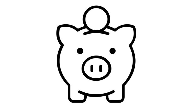 Minimalist Piggy Bank Line Icon Vector Illustration; Flat Outline Design of a Pig Money Box with a Coin for Finance, Banking, and Savings Concepts; Scalable AI-Generated Graphic for Business.