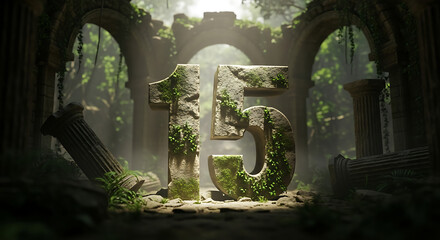 Obraz premium Ancient stone number 15 overgrown with moss