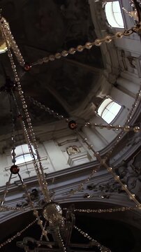 Grand Crystal Chandelier in St. Nicholas Church, Old Town Square - Vertical Video 4K