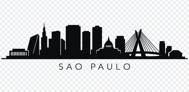 Black silhouette of sao paulo city skyline with bridge and buildings