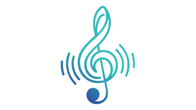 Stylized blue gradient treble clef vector icon with radiating sound waves. Modern minimalist music notation illustration for audio apps, melody, song, and creative sound design projects.