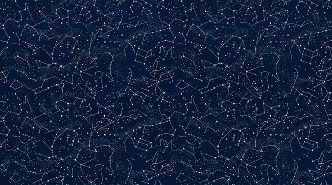 Delicate Silver Constellation Star Map Seamless Pattern Night Sky