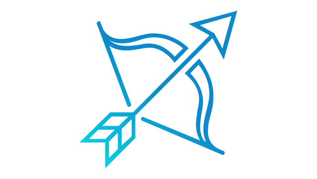Sagittarius Zodiac Sign Vector Icon Illustration, Minimalist Blue Line Art Bow and Arrow Symbol for Astrology, Horoscope, and Celestial Design, Scalable Flat Graphic Element, AI-Generated.