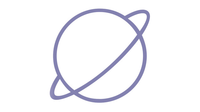Sleek minimalist vector icon illustration of a planet with rings like Saturn, featuring a modern line art style with a soft purple gradient, ideal for astronomy, science, and space exploration.