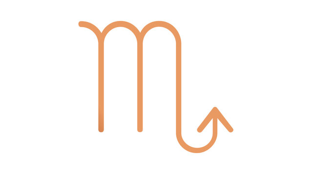 Scorpio Zodiac Sign Vector Icon Illustration. Minimalist copper gradient line art of the Scorpio astrological symbol for horoscopes, astrology, and mystical designs. Scalable AI-generated graphic.