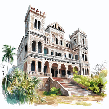 Rova of Antananarivo. Rova of Antananarivo hand drawn watercolor illustration on white background