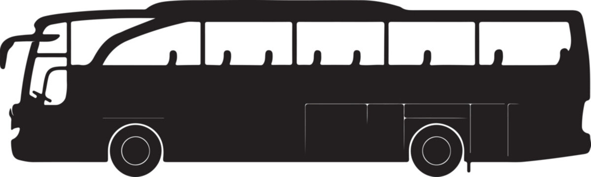 A black silhouette of a large coach bus Vector, illustration