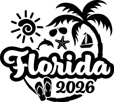 Florida 2026 with Vacation and Trip Elements - Palm Tree Sunglasses Dolphin