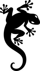 Fototapeta premium Striking minimalist black and white gecko silhouette with distinctive white eyes and a gracefully curved tail, perfect for modern animal-themed designs and graphic art.