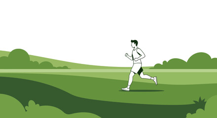 Obraz premium Man running in a green park, healthy lifestyle, outdoor fitness, scenic landscape