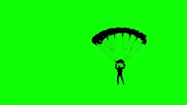 Silhouette of a Skydiver Paraglider Gliding Gracefully Against a Green Screen Background for VFX Use
