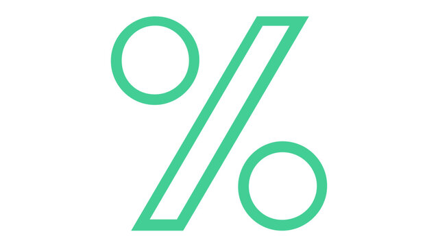 Modern minimalist teal and green gradient percent sign vector icon illustration. Scalable flat design symbol for finance, discounts, math, interest rates, and statistical data representation.
