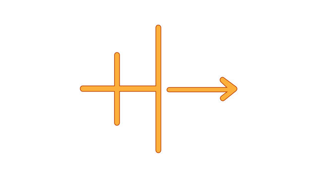 Orange Minimalist Mathematical Symbol Vector Icon Illustration Featuring Horizontal Line with Vertical Bars and Directional Arrow for Technical Diagrams, Math Education, and Logic Flow Designs.
