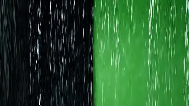 Abstract vertical lines of rain falling on black and green backgrounds.